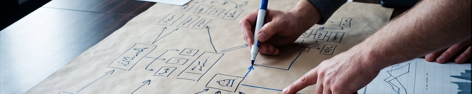Atelier de stratégie de marque autour d'un schéma tracé à la main