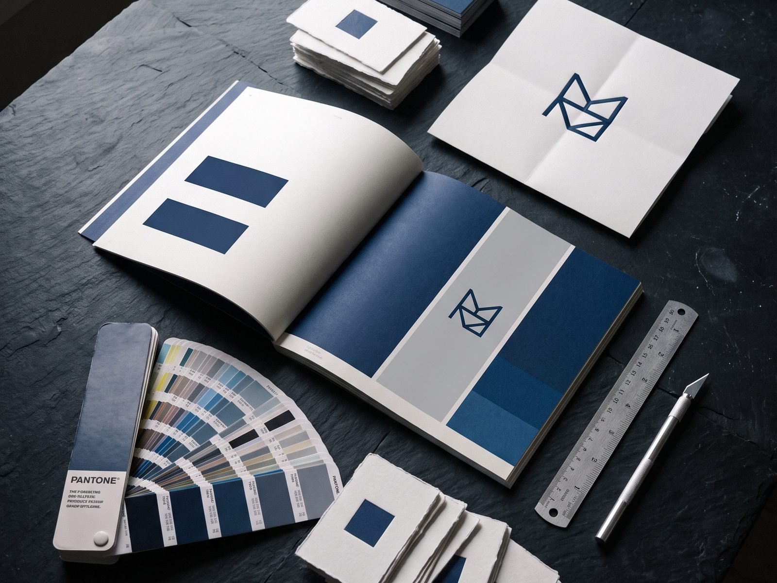 Charte graphique imprimée : brand book, cartes de visite et nuancier